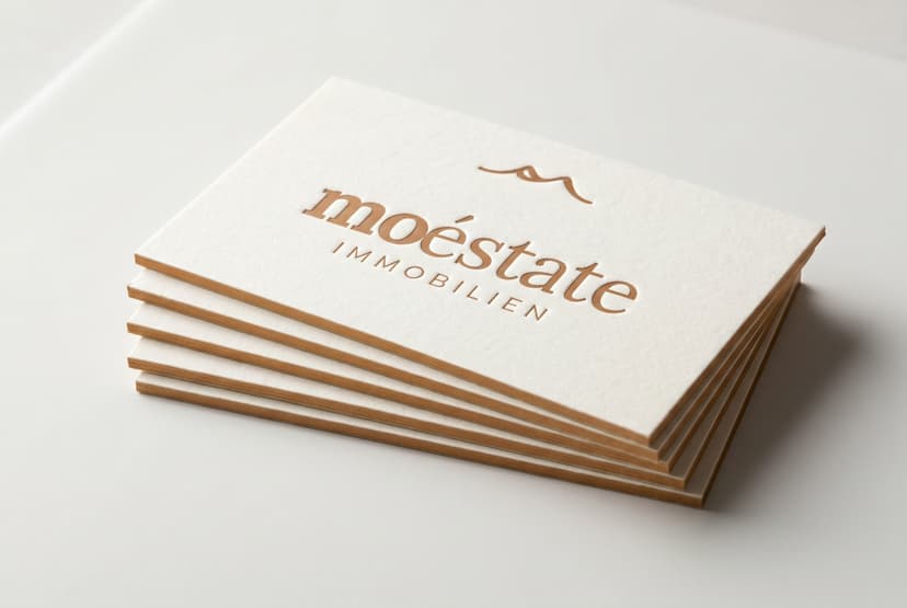 Exklusiv Vorderseite Cremeweiß Karamell Letterpress Kante